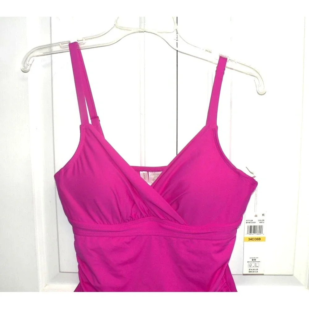 Anne Cole Women's‎ Shirred Underwire Tankini Swim Top in Hibiscus Pink 34C/36B